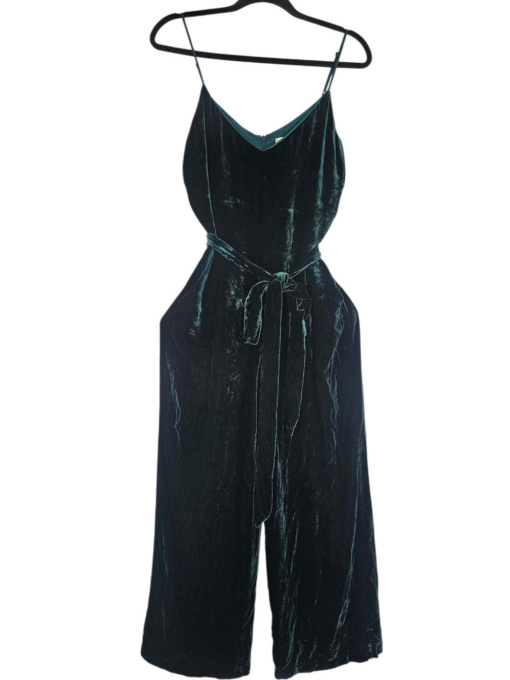 L'AGENCE Green Jaelyn Velvet Jumpsuit blue size 2 viscose silk